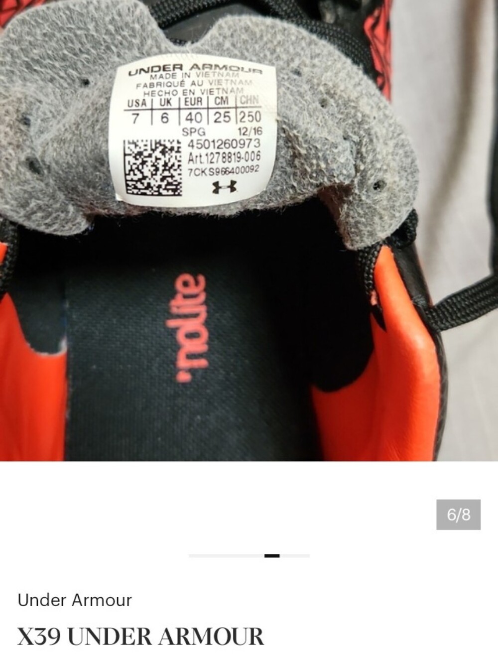 Under Armour Kids Soccer Cleats in Black and Bright Orange - Picture 7 of 8